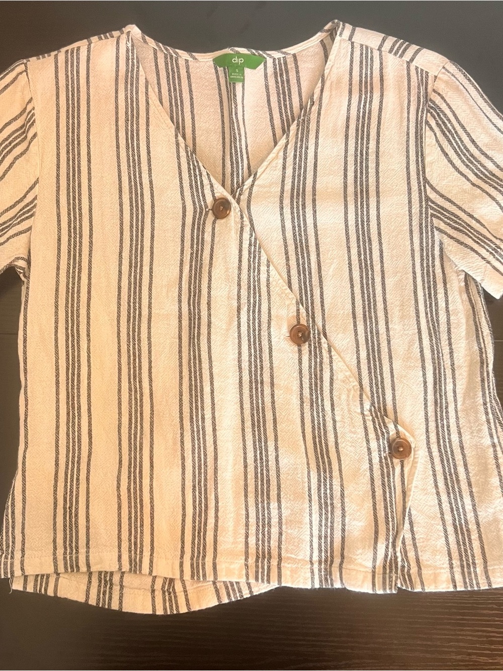 Dip Linen Blend Asymmetrical Striped Button Front Top 🐝